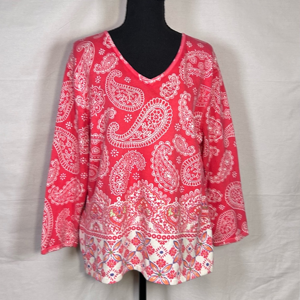 Vintage Y2K Talbots Pink Paisley Knit Top